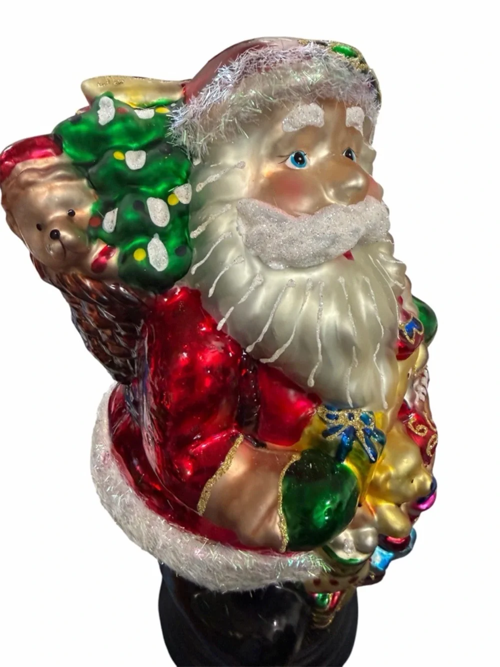 Vintage Livng Quarters Santa Claus Figurine Shiny Blown Glass Large 13 1/2” RARE